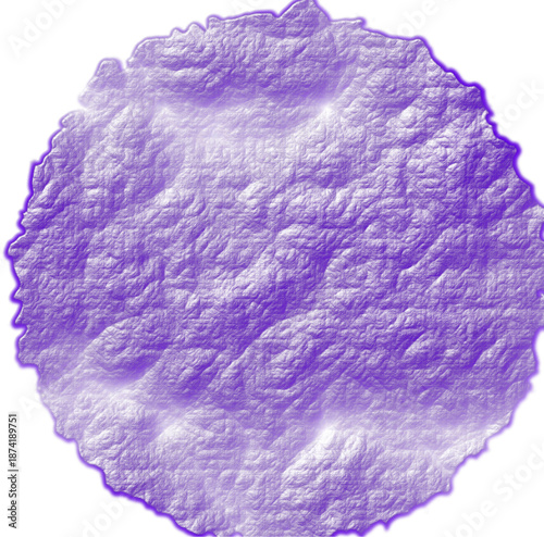 Rich Purple Crinkled Plastic Texture Design, Round Wrinkled Foil Material Graphic Element Isolated on White