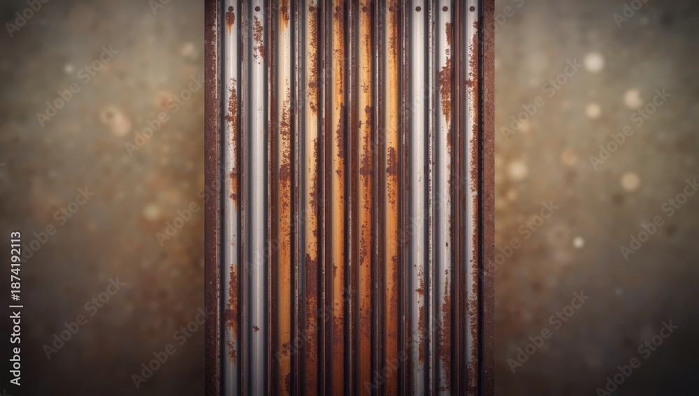 Obraz premium Close-up of aged metal fence with rust and scratches for industrial-themed UI backdrop