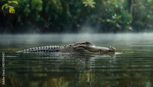 Salt crocodile navigating freshwater river close to canal, highlighting species behavior and habitat connection