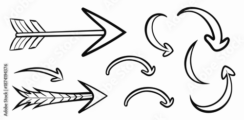 Collection of hand-drawn arrow icons in black and white