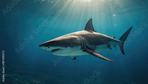 Wallpaper Mural Great white shark gliding near the seabed at Neptune Islands, highlighting apex predator in natural habitat, Marine Awareness Day Torontodigital.ca