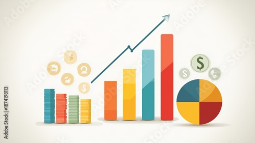 Upward bar chart illustration symbolizing business growth, financial success, and positive economic performance trends.
