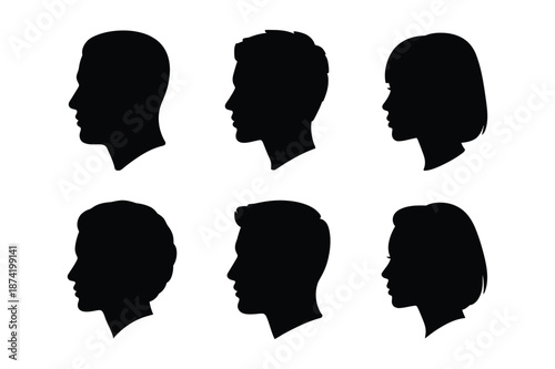 Human head profile silhouettes male and female portraits set