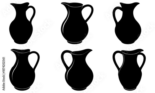 Six black vase silhouettes on white background