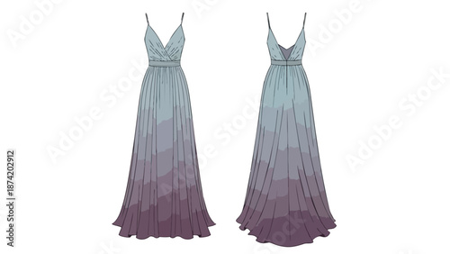 Elegant Ombre Maxi Dress Design with Spaghetti Straps and Pleated Bodice for Formal Occasions and Evening Wear