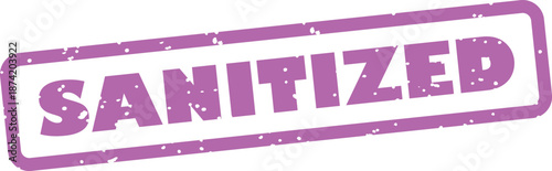 Purple sanitized stamp isolated on transparent background