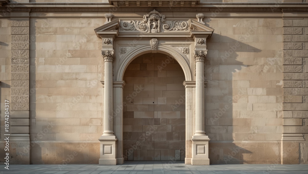 Obraz premium Stucco patterns and arches on city buildings in Catalonia, architectural ornamentation
