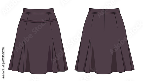 Classic A-Line Skirt Fashion Design Flat Illustration Showing Front and Back Views