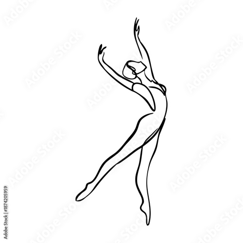 Dibujo de trazo único de bailarina de ballet bailando con zapatillas de punta