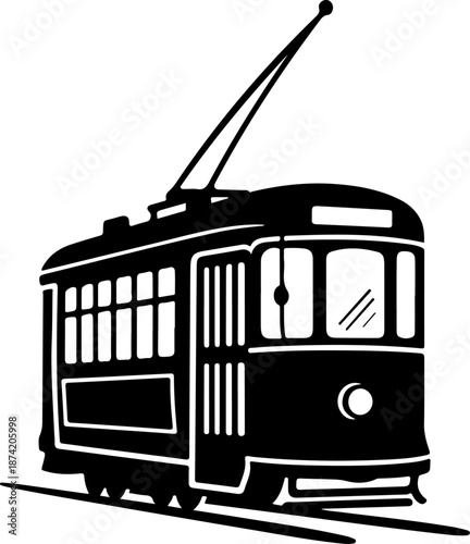 Classic city streetcar silhouette vector illustration