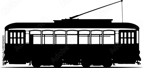 Classic city streetcar silhouette vector illustration