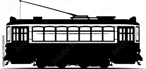 Classic city streetcar silhouette vector illustration