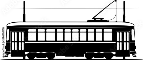 Classic city streetcar silhouette vector illustration