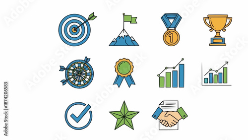Collection of Business Success and Achievement Icons.