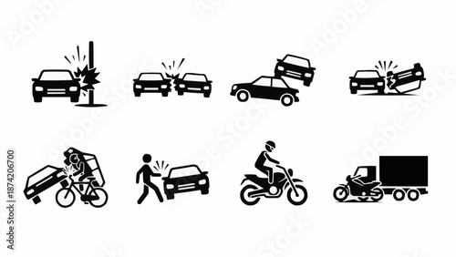 Collection of car accident and traffic collision icons.