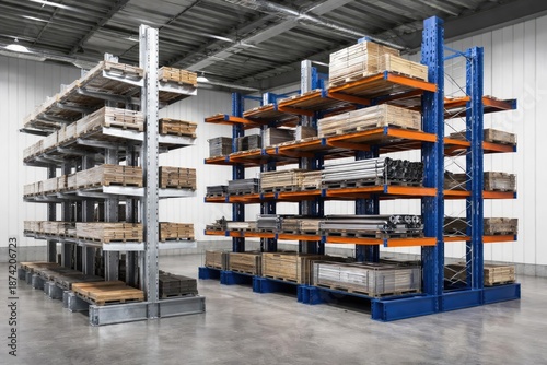 Aluminum and steel cantilever racking designed for warehouse pallet storage and industrial use