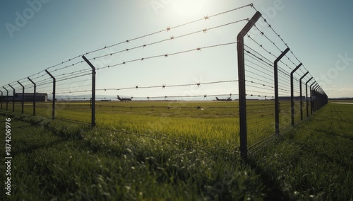 Barrier surrounding restricted zone, protective fencing to control entry, safety protocol, secure perimeter