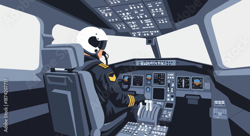 Commercial Airplane Pilot Operating Cockpit Controls 1.