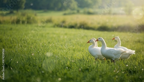White geese gathered on vib...