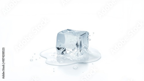 Single ice cube on plain wh...