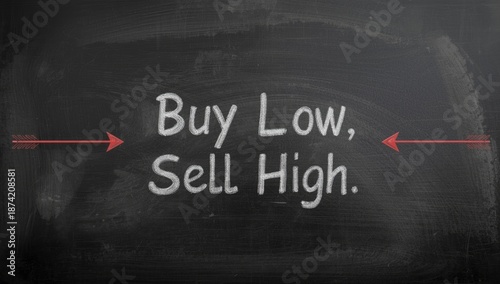Chalkboard showing Buy Low,...