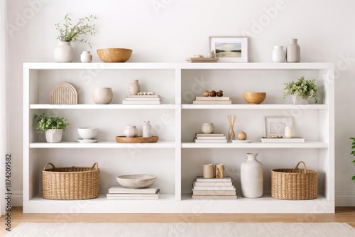 Spacious white open shelf p...