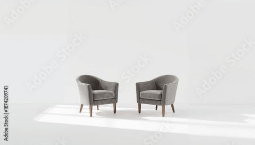 Pair of gray velvet armchai...
