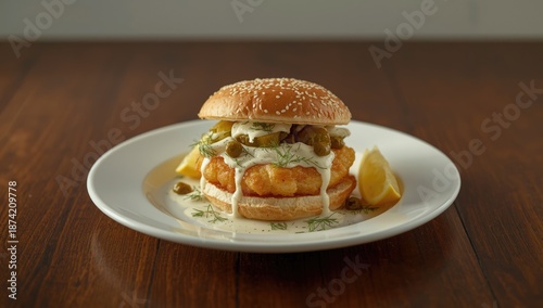 Sandwich with fish fillet a...