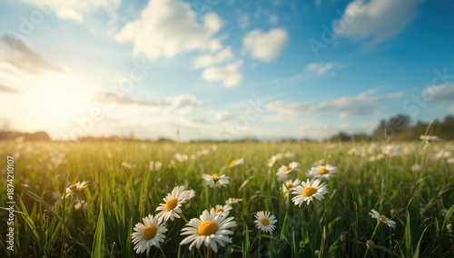Sunlit daisies in a vast fi...