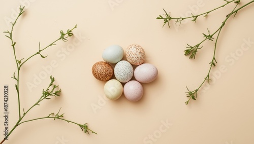 Eggs and green branches on ...