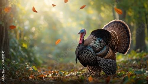 Flock of turkeys outdoors, ...