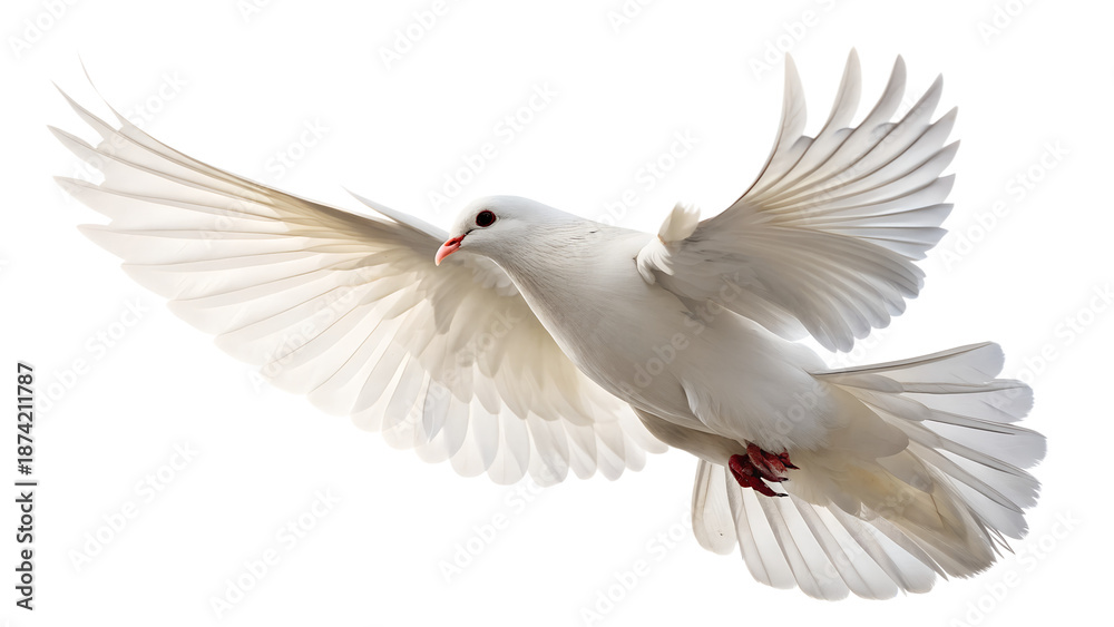 Fototapeta premium Pristine White Dove In Flight isolated on transparent background