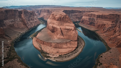 Lake Mead's canyon and cliffs from above emphasizing erosion processes, environmental conservation, Earth Day