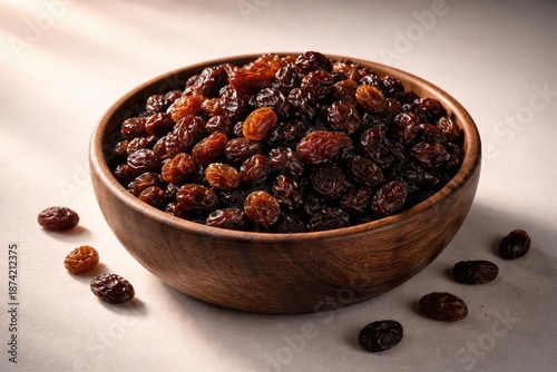 Freshly arranged raisins in...