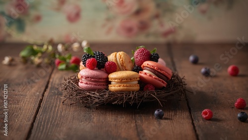 Sweet macaroons topped with...