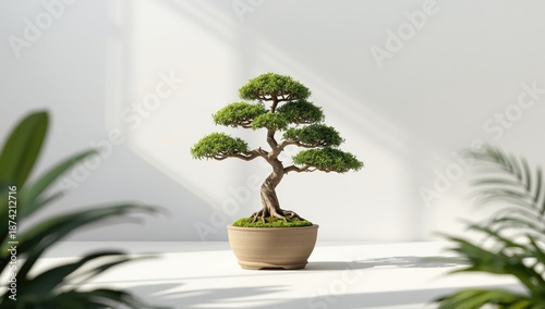 A moss-covered bonsai tree ...