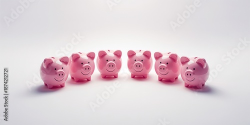 Pink piggy banks arranged t...