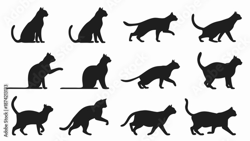 Diverse Black Cat Silhouettes Collection for Design and Illustration Projects