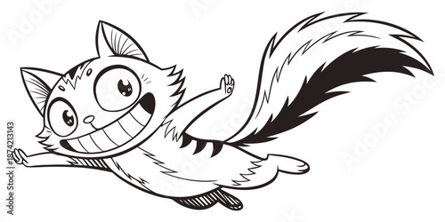 Playful Cartoon Squirrel Line Art Illustration with Bushy Tail and Wide Grin
