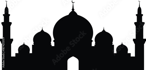 Silhouette of a mosque with domes and minarets  Islamic architecture
