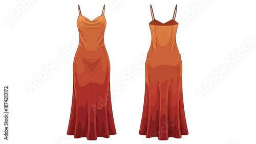 Elegant sunset ombre slip dress showcasing cascading fabric and delicate spaghetti straps for a sophisticated look