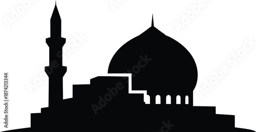 Silhouette of a mosque with minaret and dome