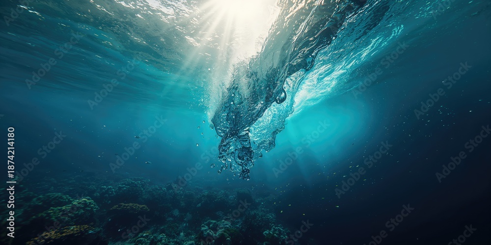 Fototapeta premium Underwater wave movement, illustrating natural water flow and erosion risks in coastal areas