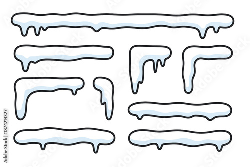 Icicles hang from edges of surfaces in winter season with cold weather conditions