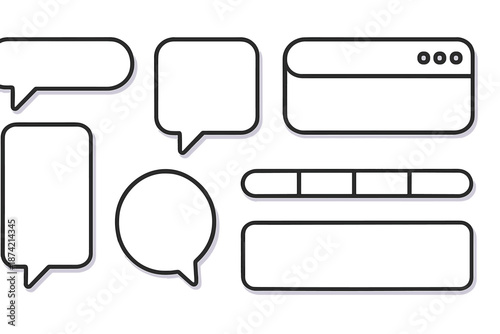 Simple design elements showing various speech and message bubble shapes on a white background