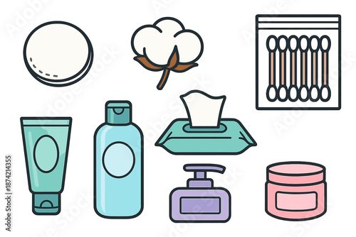 Items for daily personal care including wipes, lotion, and cotton swabs for basic hygiene routine