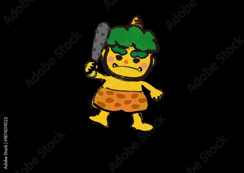 節分用金棒を持っている愛い黄鬼のアニメーション動画素材