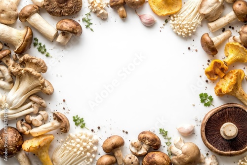 Flat lay of assorted mushro...