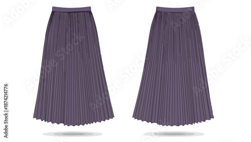 Elegant Plum Pleated Maxi Skirt Mockup Front and Back View Isolated on White Canvas