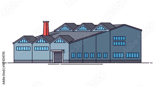 A large industrial factory building with a tall chimney, representing manufacturing and production